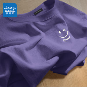 Jeanswest American Style Mens Short Sleeve T-Shirt Pure Cotton Heavyweight Loose Fit Summer Purple Top Trendy Brand Casual Wear