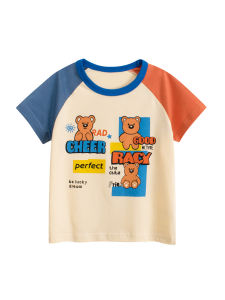 Summer Cartoon Bear Short Sleeve T-Shirt for Baby Girls 27home Korean Style Childrens Clothing Pure Cotton Soft Treatment
