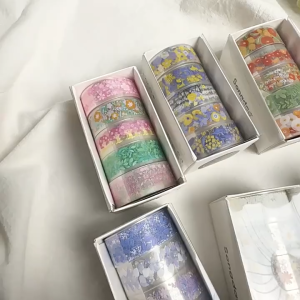 Set 5 Cuộn Băng Dính Washi Tape Hoa Vintage Trang Trí LILA WASHI38