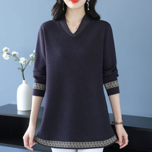 Middle-Aged Womens Autumn and Winter Sweater Mid Length Long Length Bottoming Shirt 40-Year-Old 50 Large Size Moms Clothing Knitting Wool Dress Thickened