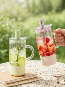 MODERN SWEETHOME | Aesthetic Borosilicate Glass Cup with Lid and Straw