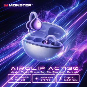 Monster | Monster AC730 OWS Ear Clip Headphones 360° Immersive Stereo Bluetooth 6.0 Earphones IPX4 Waterproof Sports TWS Wireless Earbuds