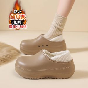Mens Winter Fleece Lined Slip-On Shoes Waterproof Anti-Slip Thick Bottom Low Heel Warmth Comfortable Cotton Slippers for Youth