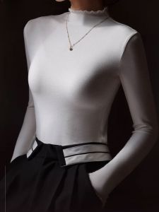 MiiOW | เสื้อชั้นในคอสูงครึ่งตัวสำหรับผู้หญิง แขนยาว ทรงสลิมฟิต ผ้าโมดอล ฤดูใบไม้ร่วง/ฤดูหนาว เสื้อชั้นในสำหรับผู้หญิง ผ้าฝ้ายผสมโพลีเอสเตอร์