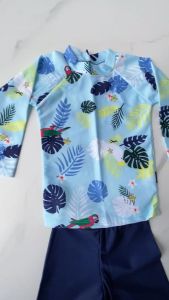 Top-Rated Rash Guards & Swimwear for Boys & Girls: Light Blue & Pink with Leaves Pattern