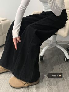 Quần Jeans Ống Thẳng Rộng Cạp Thấp Cho Nữ Quần Dài Dài Đến Sàn Mùa Thu Đông Quần Jeans Denim Dáng Rộng Có Nút Cài