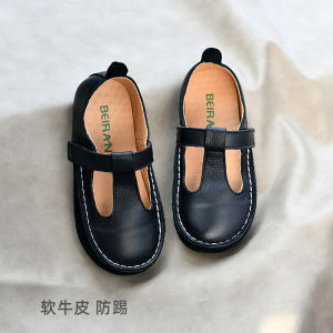 Bieren Girls Leather Shoes Soft Bottom Single Shoes Black Leather Baby Infant Small Shoes Princess Style round Toe School Shoes