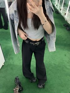 กางเกงสูททรงขาบานสไตล์อเมริกันย้อนยุคสำหรับผู้หญิง ทรงสลิมฟิต กางเกงขายาวทรงหลวม กางเกงขายาวทรงสลิมฟิตสำหรับผู้หญิง