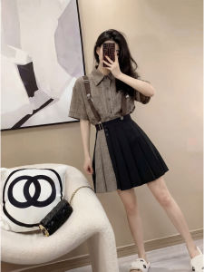 PAIBOLI | Retro Stylish Polo Design Shirt and Skirt Set Flattering Waist Shaping