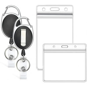 2 Pack ID Badge Holder with Breakaway Lanyard ID Badge Holders with Clip and Keyring Retractable 24" Pull Cord