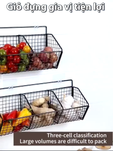 COMBO 2 Kệ Đựng Gia Vị Đựng Hành Củ Tỏi Nhà bếp Giỏ Lưới Sắt 2 Ngăn Sơn Tĩnh Điện Kèm Miếng Dán Chắc Chắn