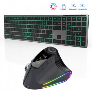 JOMAA | Jomaa Backlight Bluetooth Keyboard and MouseMulti-Device Rechargeable Slim Wireless Keyboard Mouse Stainless Steel Full Size