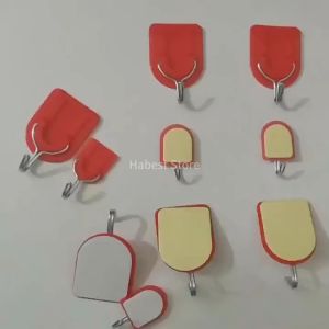 [6pcs Pack] Red Creative Plastic Hooks Behind Doors Seamless Sticky Bathroom Wall