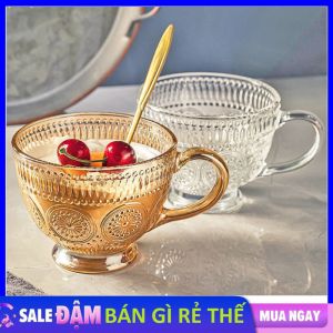 Ly Thủy Tinh Cốc Thủy Tinh Chịu Nhiệt Họa Tiết Vân Sọc Có Đai Gỗ Cách Nhiệt Dùng Pha Trà Cà Phê  Uống Nước - Cốc Ăn Sữa Chưa  Ly Pha Lê Cao Cấp