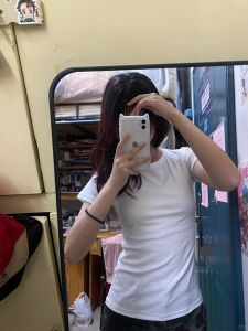 Áo Thun Nữ Tay Ngắn Cổ Tròn Ôm Vừa Vặn Mùa Hè Mới Ngọt Ngào Cay Nồng Màu Trắng Thiết Kế Nhỏ Vai Thường