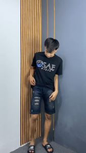 Celana Pendek Jeans Sobek Riped Wisker Kualias Premium Keren Sekali Impor Vin R Jumbo Pria Laki Laki Dewasa