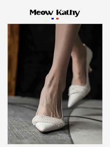 2023 Bai Fumei  beaded pointed toe high heels womens stiletto single shoes  shallow temperament wedding shoes