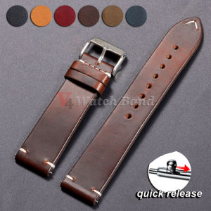 18mm 19mm 20mm 22mm 21mm 24mm Vintage Oil Wax Watchband Universal Stitching Strap Business Vintage Brown Watch Band Accessories