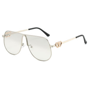 Europe American Designed Pilot Sunglasses Women Bouble Heart Refelctive Fashion Shades Large Frame Sun Glass