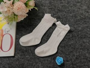 【COD&Local】Girls Tube Socks Solid Color Bowknot Letter Printing Fashion Breathable Warm Stockings