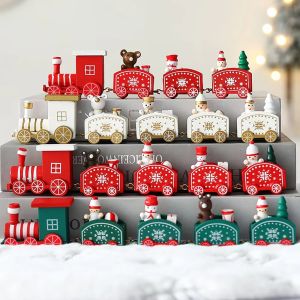 Christmas Wooden Train Merry Christmas Decorations for Home 2024 Cristmas Ornament Xmas Navidad Noel Gifts Happy New Year 2025 Gifts