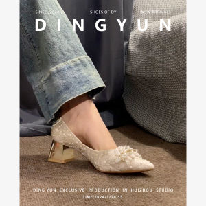 Sheepskin Version Dingyun Pointed Toe High Heels Chinese Style Beautiful Wedding Shoes Womens French Maids Single Shoes