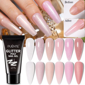 PUENTE 30ML Glitter Poly Nail Gel Hema Free Pink Glitter Acrylic Gel Finger Extension Nail Gel Semi-Permanent UV Nail Varnish