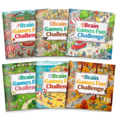Brain Games Fun Challenge—6-Book Puzzle Set for Kids: Seek & Find Spot the Difference Matching Counting Logic Word Search