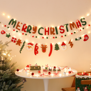 Christmas Pendant DIY Handmade LED String Light Decorated Merry Christmas Holiday Hanging Home Room Background Pull Flag Banner