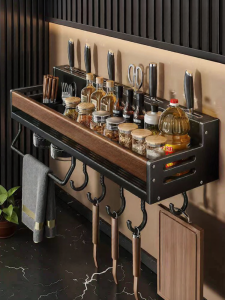 B&W | Retro Style Non-Drilling Wall-Mounted Multifunctional Spice & Knife Organizer