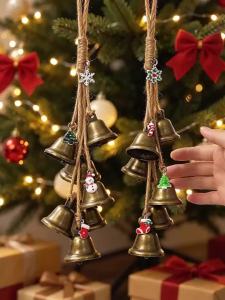 1 Cặp Chuông Sắt Màu Đồng Cổ Điển Với Dây Đay Giáng Sinh Vòng Hoa Chuông Dây Treo Cửa Trang Trí Cho Ngày Lễ Trang Trí Nhà Cửa