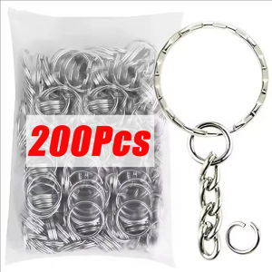 200pcs Bulk Keychain Set Split Keychain with Chain Metal Split Keychain Anti-Rust Keyring for DIY Cute Car Key Pendant