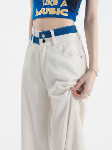 QIAOMIDUO | Quần Jeans Đùi Cao Dáng Rộng Suông Dài