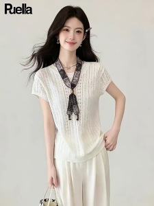 puella | Áo Sơ Mi Hàn Quốc Thời Trang Cổ Đục Tay Voan Ngắn Kèm Khăn