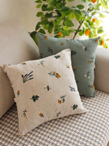 Vải Lanh Thêu Phong Cách Tối Giản Gối Sofa Sang Trọng Đệm Tựa Lưng Hoa Cúc Nhỏ Gối Đầu Giường Nhật Bản Ở Nhà Gối