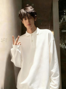 Áo Thun Polo Tay Dài Màu Trắng Cho Nam Mùa Thu Phong Cách Mỹ Cổ Polo Cao Cao Cấp Chất Liệu Polyester Thoải Mái Thường Ngày