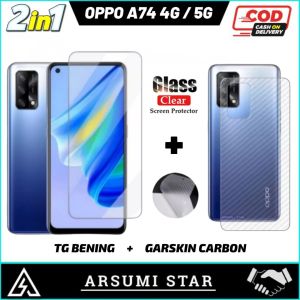 Promo Paket Murah 2in1 Tempered Glass Anti Bluelight  OPPO A74 4G 5G Tg Anti Gores Kaca Anti Bluelight + Garskin Carbon 3D