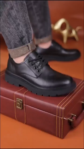 loafer formen hotsale black rubber shoes Mens British style thick-soled small leather shoes low-top derby shoes boots large toe shoes round toe shoes