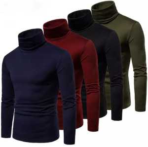 Kaos turtleneck pria lengan panjang - Kaos knit rib polos kaos kerah tinggi korea style