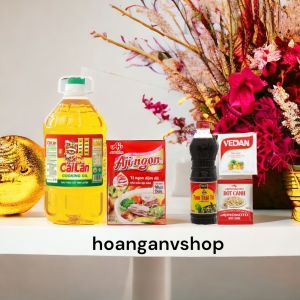 Combo 1c Dầu ăn Cái Lân 5l 1gói Hạt Nêm Aji Ngon Heo 400gr - Tặng 1c Nước Tương 500ml 1gói Bột Ngọt 100gr 1gói Bột Canh 190gr