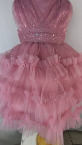 Big Joy Baby Formal Party Gown with Raffles with Metallic Silver Design Old Rose For Ages 3 to 24 Months Old 564306