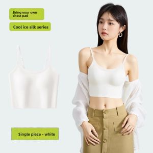 miiow | Ice Silk Strapless Bralette Tank Top Womens Inner Wear With Chest Pad Seamless Spicy Back One-Piece Vest New 2025 Summer Sporty Casual