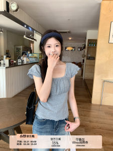 Stylish American U-neck Waist-cinching Slimming Short Sleeve T-shirt