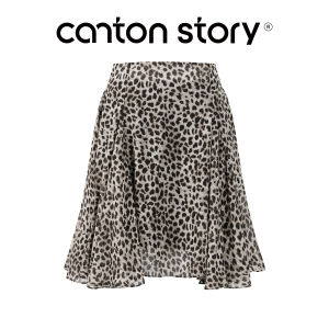 Cantonstory | Chân Váy Midi Chiffon Hình In Báo Caramel Phong Cách Cổ Điển Pháp Dáng A Gọn Gàng
