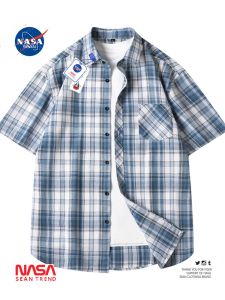 Wassup Panda Japanese Style Plaid Short Sleeve Mens Shirt Summer Trend Loose Casual Half Sleeve Shirt Coat Polyester Cotton Viscose