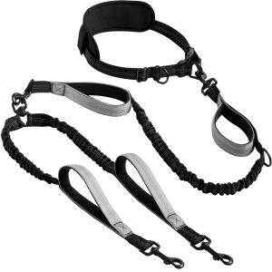 Hands Free Double Dog Leash – Dual Leash for Medium and Large Breeds – Lead for 2 Dogs with Padded HandlesReflective Stitches