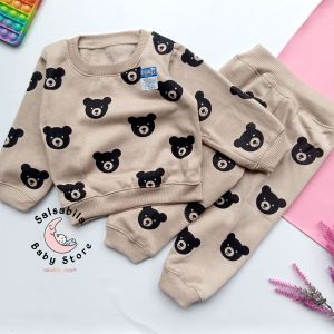 Setelan Sweater Bayi Motif Bear Hitam 3-12 Bulan