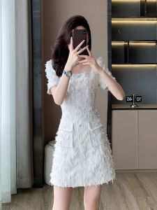 Summer New Style Small Fragrance Wind Dress Womens French Collar Waist Cinched Short Skirt High Quality Short Dress