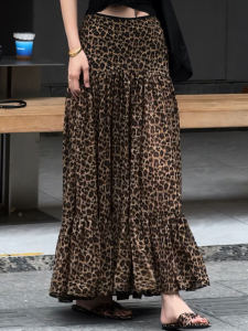 กระโปรงทรงหางปลาลายเสือดาวเอวสูง สไตล์ฝรั่งเศส กระโปรงยาวคลุมเข่าสำหรับผู้หญิง ฤดูร้อน 2024 กระโปรงทรงเอเข้ารูปทันสมัย ​​กระโปรงทรงเอเข้ารูป