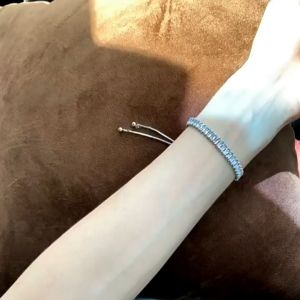 Fashion rectangular stone bracelet with light luxury and stretchable tassel diamond bracelet for womens 925 sterling silver full diamond bracelet